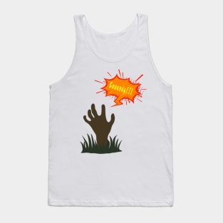 Zombie hand out of the ground asking for candy for Halloween Tank Top